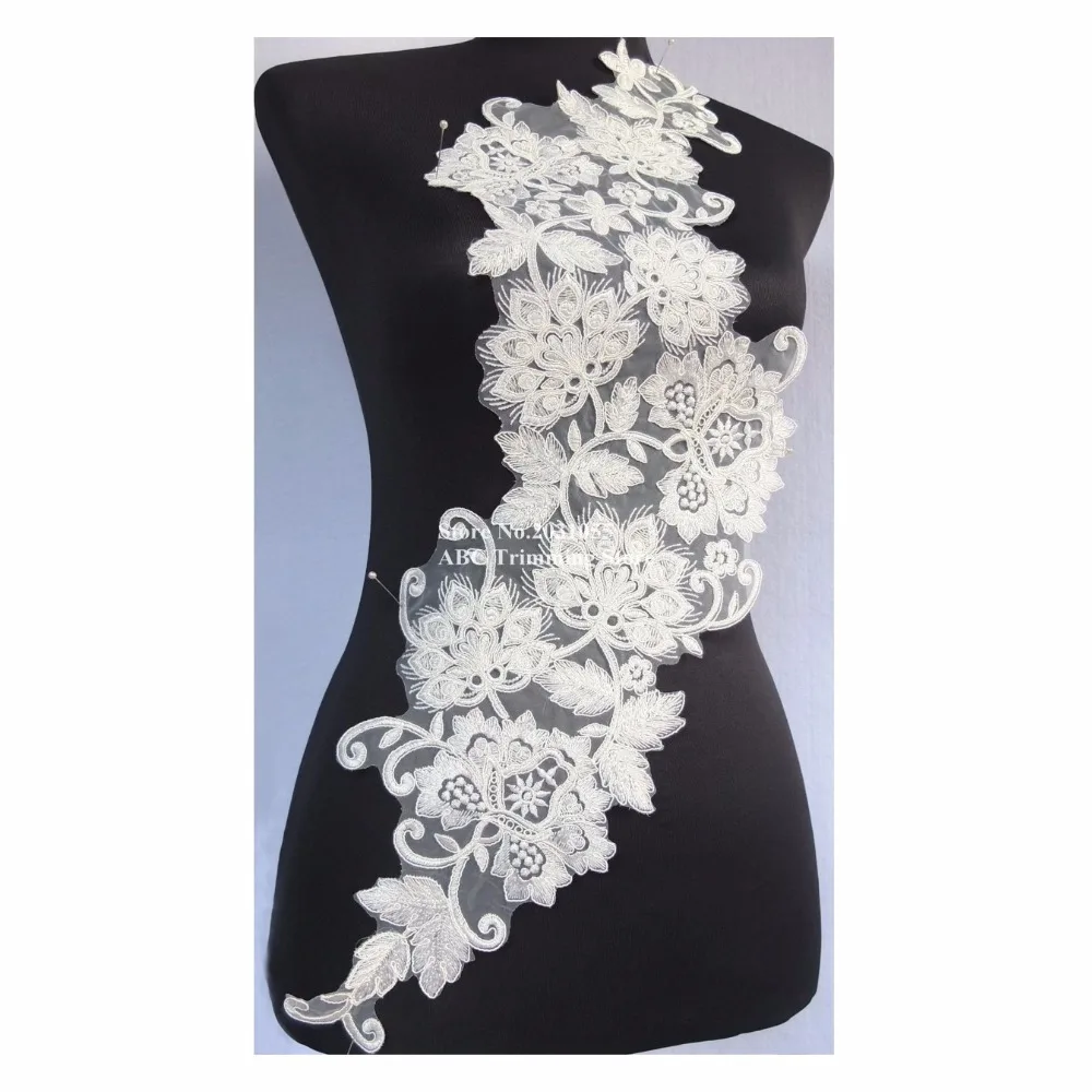 1 шт. x Новые длинные 7 цветов(черный белый/серебряный розовый/синий+.) Цветочные вышитые кружевные аппликации из органзы воротники нашивки на декольте TBNC118
