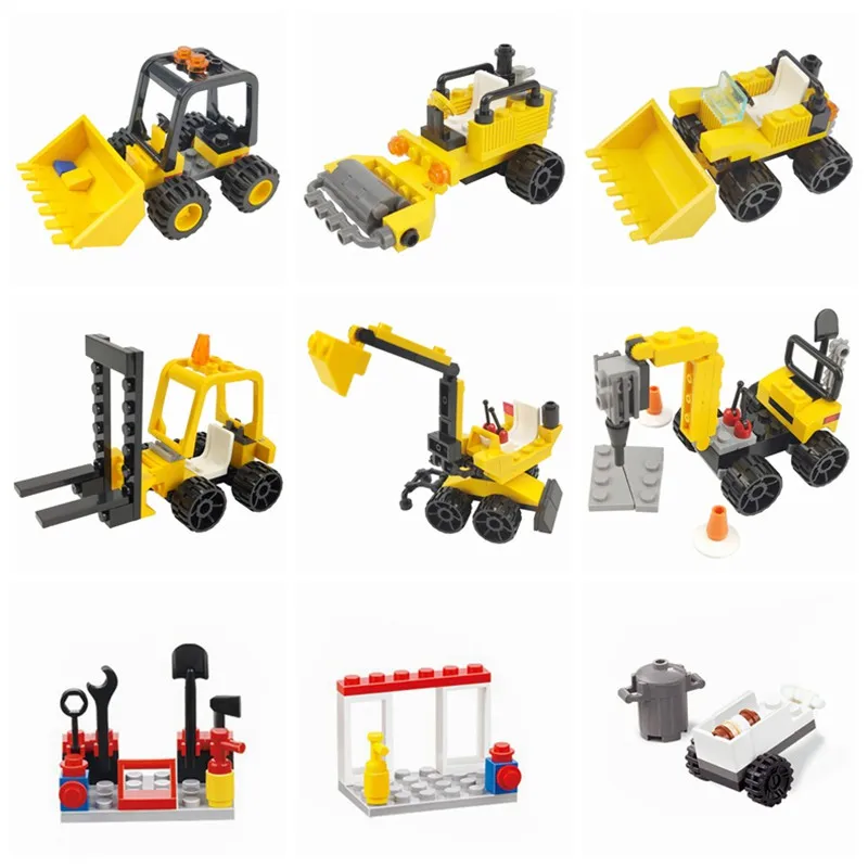 Locking City Car Blocks Police Engineer Forklift Navvy Drilling Roller Building Blocks Toys for Children City Locking Car Block