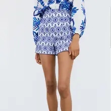 Bordado feminino shorts boho cintura alta 2021 moda nova senhora azul lado zíper chique feminino curto verão magro shorts
