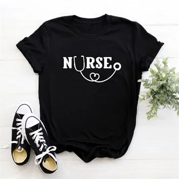 

Nurse Letters Print Women Tshirt Lady Girl Top Tees Hipster Black White Casual Funny T shirt Female Clothes