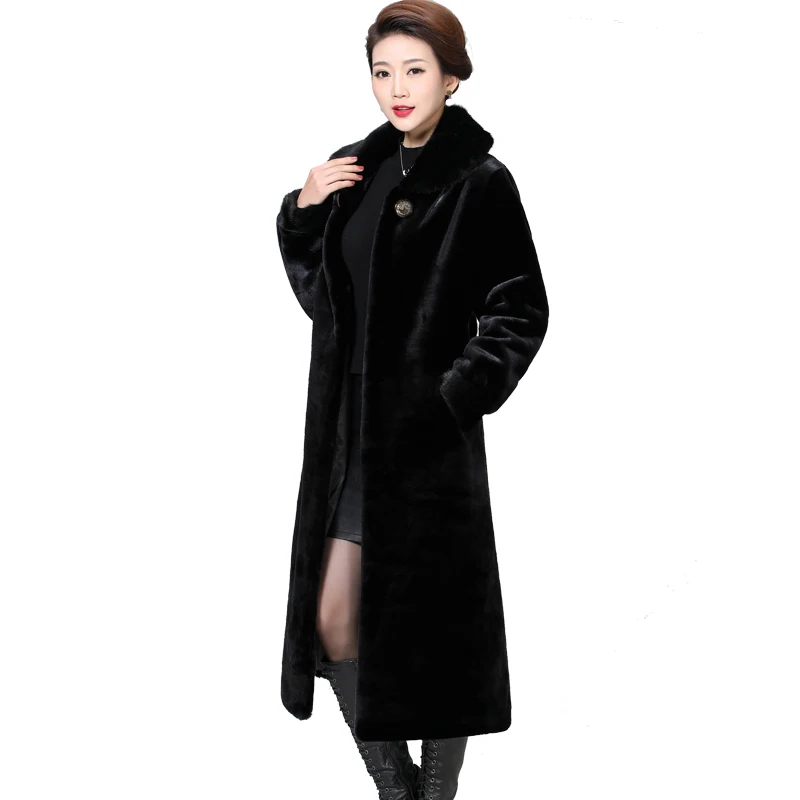 Новая высококачественная шуба из настоящей норки, женская зимняя утолщенная теплая куртка с капюшоном, длинный подлинный натуральных мех, пальто, парка размера плюс 5XL