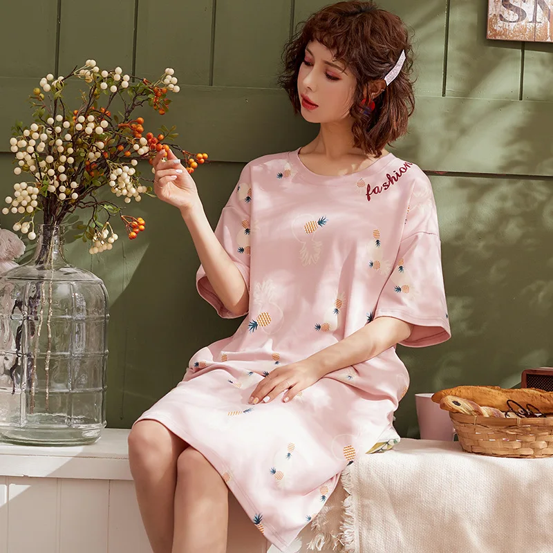 

2019 Korean-style GIRL'S Short Sleeve Medium-length Dress Summer Pure Cotton Cartoon Fresh And Lovely Princess Cotton Plus-sized
