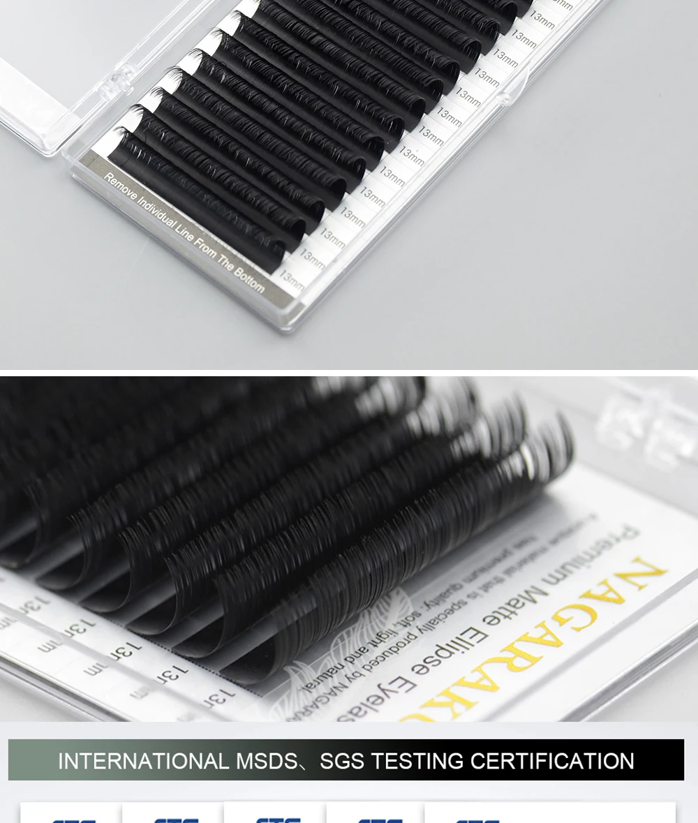 16 рядов 5 чехлов в виде плоского эллипса ресницы для наращивания матовые черные раздельные накладные ресницы натуральный светильник NAGARAKU линия