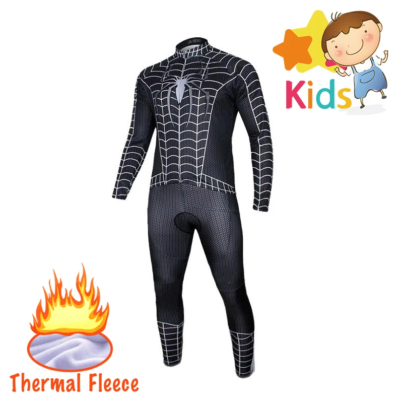 

Marvel Avengers Spiderman Winter Thermal Fleece Long-sleeved Cycling Jersey Set Children's Outdoor Riding Bike MTB Clothing
