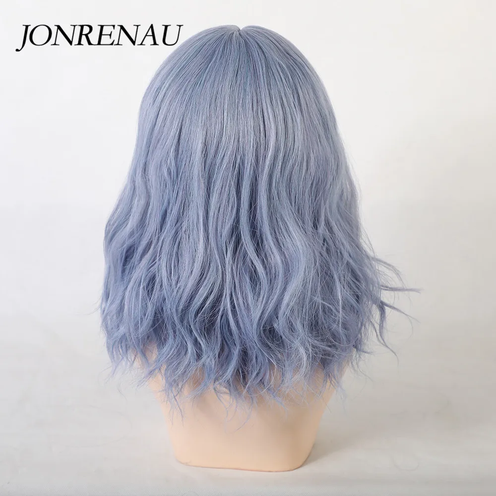 JONRENAU короткий натуральный волнистый милый парик Боб с взрыва Синтетические синие фиолетовые волосы Косплей вечерние парики для женщин - Цвет: ss151