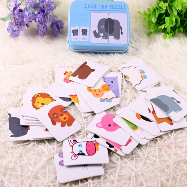 Portable Montessori Toy Puzzle Card Kids Cognition Early Educational Toys Match Game Child Preschool Learing Pocket Flash Card 3