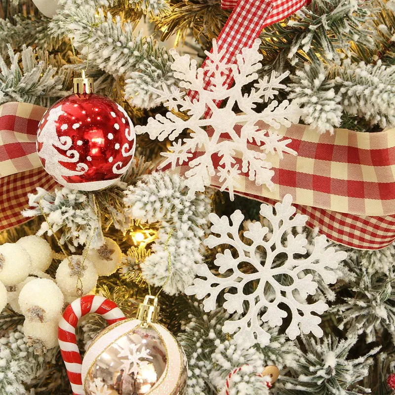 36Pcs Plastic Snowflake Ornaments,Sparkling White Iridescent Glitter Snowflake Ornaments on String Hanger for Decorating,Craftin