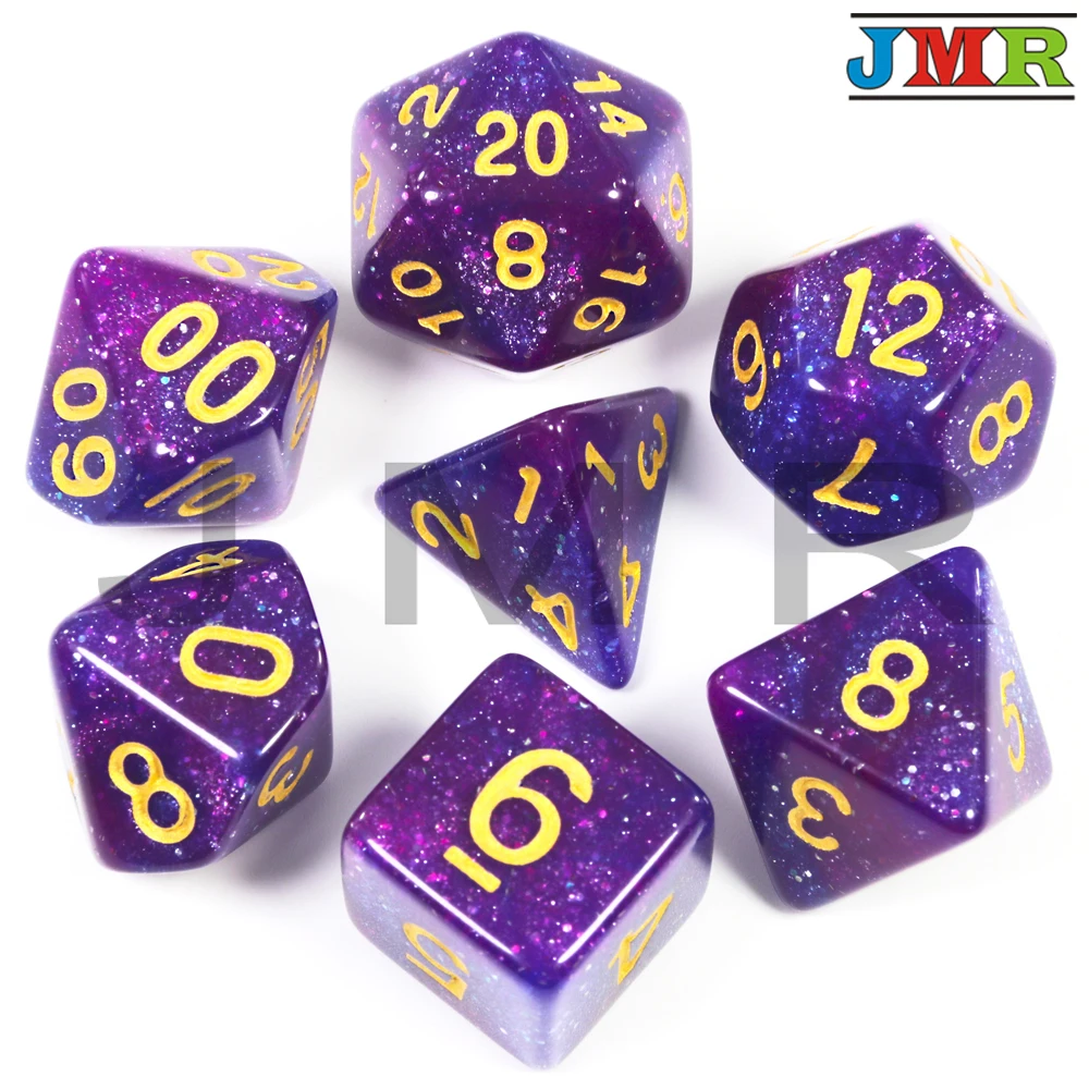 Purple Blue Топ Класс 6 Цвет Творческий Вселенная Игральный Кубы с рисунками галактики набор D4-D20 с таинственным Королевский блеск порошок для DND RPG - Цвет: Purple Blue