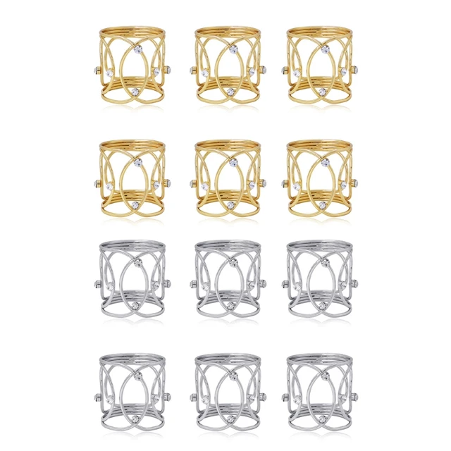 6 sztuk Rhinestone metalowe pierścienie na serwetki zestaw ręcznie klamra do serwetek na stół do jadalni ślub wakacje kolacje przyjęcia wystrój tanie tanio CN (pochodzenie) Napkin Ring Części ekspres do kawy Alloy Silver Golden 6 Pcs 6 Pcs x Napkin Rings