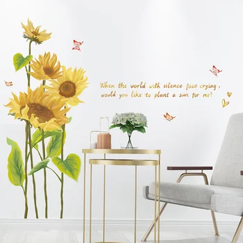 

[shijuekongjian] Sunflower Wall Stickers DIY Plant Butterflies Wall Decals for Living Room Kids Bedroom House Decoration