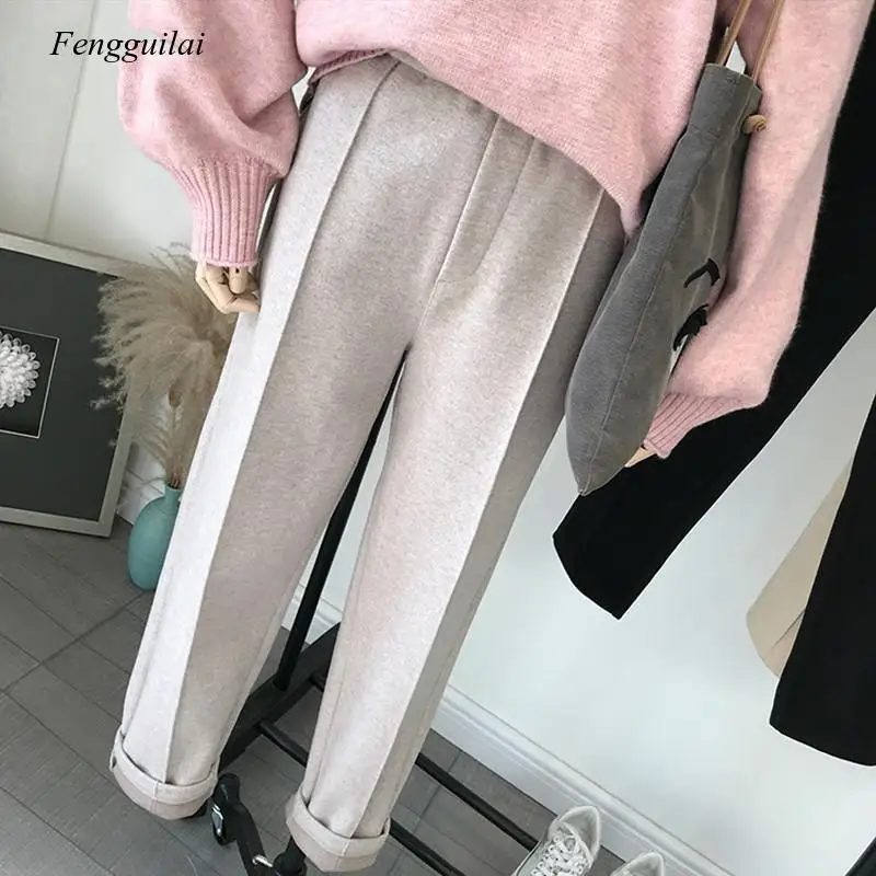 

Winter Thicken Women Pencil Pants Plus Size Wool Pants Female Autumn High Waist Loose Trousers Capris Good Fabric