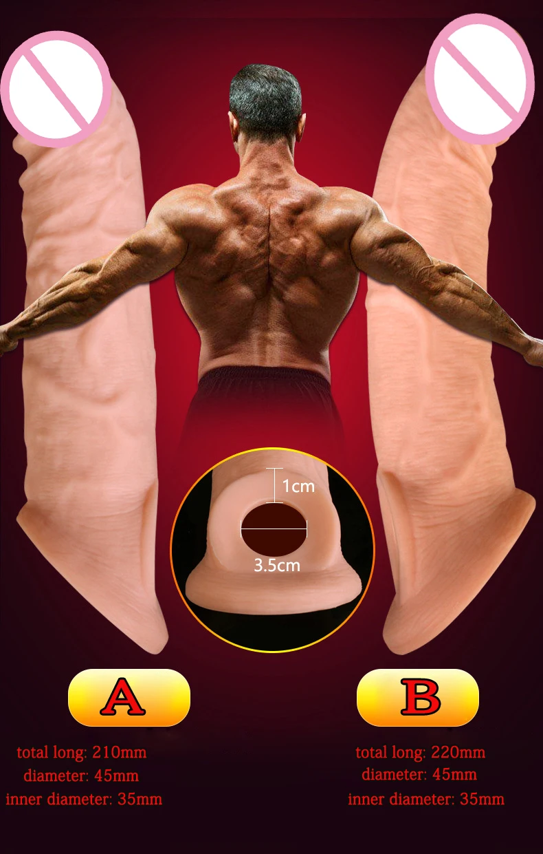 JIUAI Penis Extender Super Soft Silicone Realistic Cock sleeve Reusable Condoms Sex Toys For Men On The Dick Scrotum Bondage  (2)