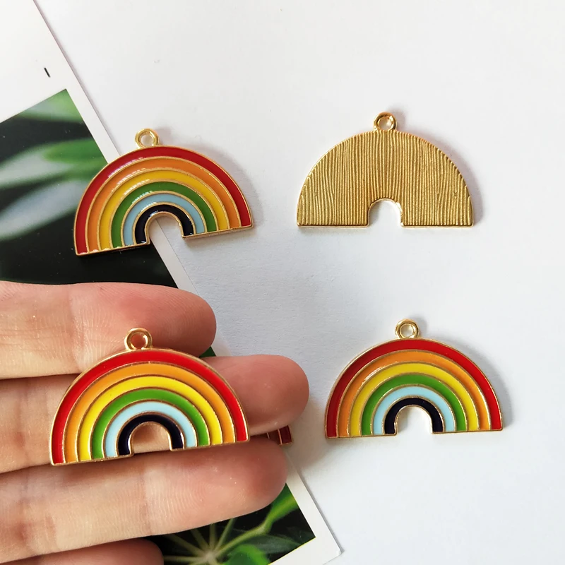 

10pcs/pack Rainbow Enamel Charms Jewelry Earring Bracelets DIY Pendant Jewelry Making Golden Base 32*21mm