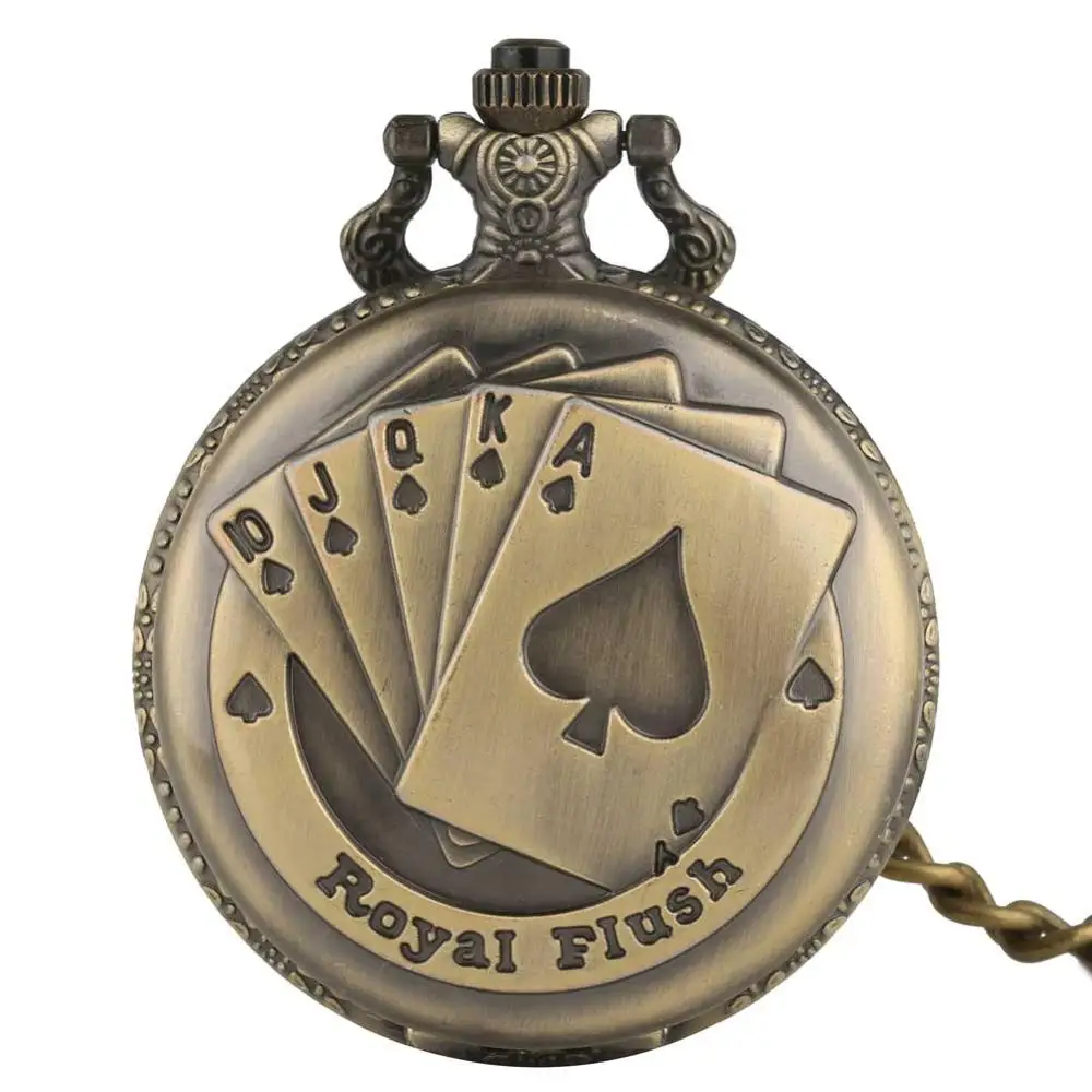 Rough chain Винтаж Ретро Бронзовая Royal Flush кварц Подвеска Брелок карманные часы с Цепочки и ожерелья цепь подарок Лидер продаж часы для Для мужчин Для женщин - Цвет: Rough chain