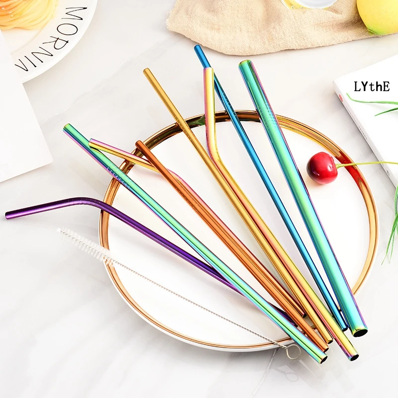 Description Picture 5 of item1pc Reusable Drinking Straws 304 Stainless Steel Metal Straws Set with Cleaning Brush Eco-Friendly Straws for Kids Milk Cocktail