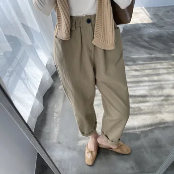 

Solid Straight Ankle Length Pants Women Casual Korean Basic Chic Bottom Cotton Pants With Pockets Female Trousers 2020 Spring