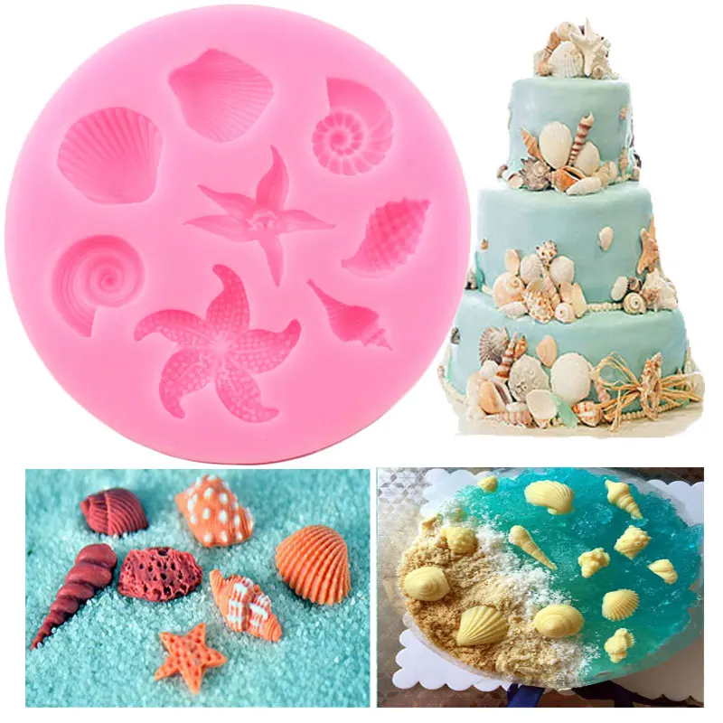 joyliveCY Herramientas de decoración de Pasteles DIY Sea Creatures Conch Starfish Shell Fondant Cake Candy Silicone Molds 