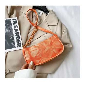 

2020 fashion vintage chain Women Retro Shoulder Bag Stylish Tie Dye Print Clutch Purse Lightweight Handbag with Zipper Closure