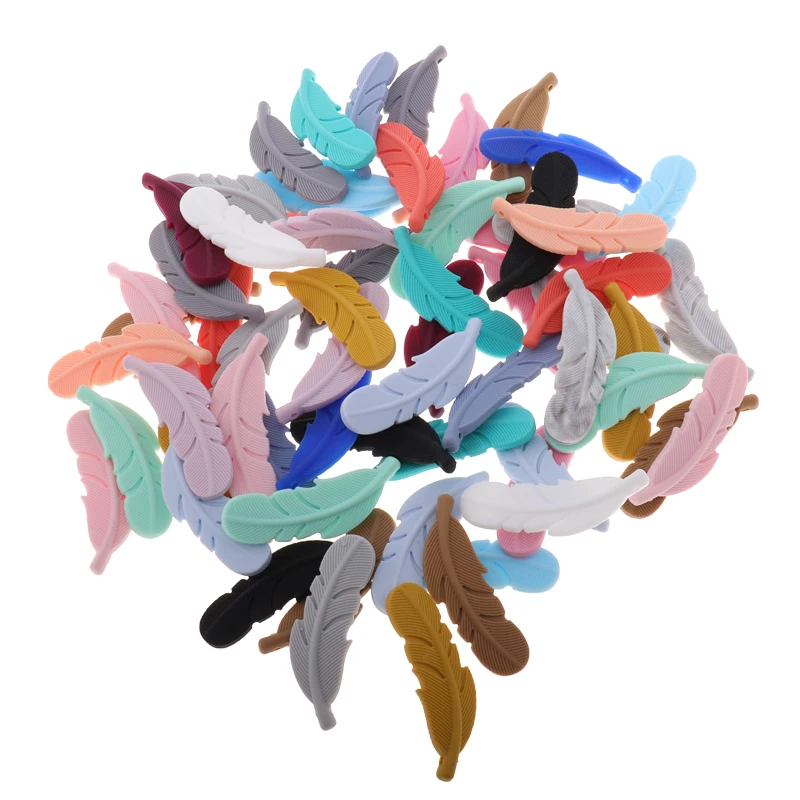 Silicone Beads Feather Food Grade Silicone Teethers Baby Teething Bead DIY Baby Pacifier Necklace Teething Toys BPA Free 10PCS