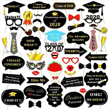 

48pcs Graduation Photo Booth Props Graduation 2020 Party Decoration Graduation Photobooth Graduated Class Of 2020 Party Supplies