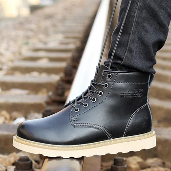 

Winter New Martin Boots Outdoor genuine Leather plush warm snow Boots Tooling Shoes Non-slip Waterproof ankle Boots Men's Shoes