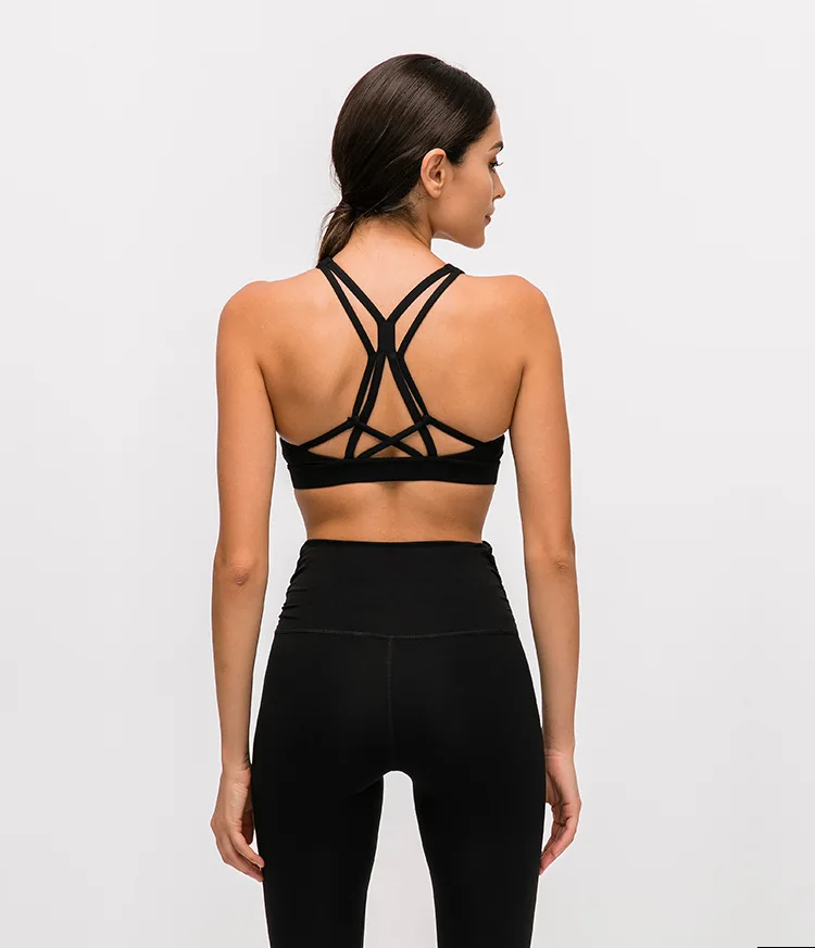 Padded Strappy Sports Bra Yoga Tops Wirefree Activewear Workout Clothes for Women
