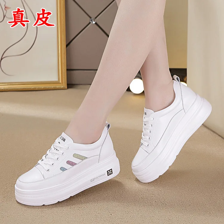 

Trend Sunday Thick Bottomed Genuine Leather White Shoes 2019 Spring Summer WOMEN'S Shoes New Style Casual Sports WOMEN'S Shoes
