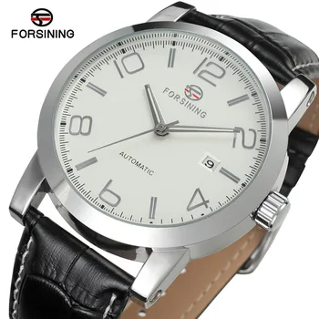 

FORSINING Top Luxury Brand Men's Automatic Leather Watch Simple Business Classic Digital Large Dial Mechanical Watch Male Clock