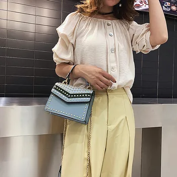 

Women's Bag Fashion Wild Messenger Bag Small Square Bag Nail Chain Leather Bags New Rivet handbag Casual Crossbody Bags bolsas