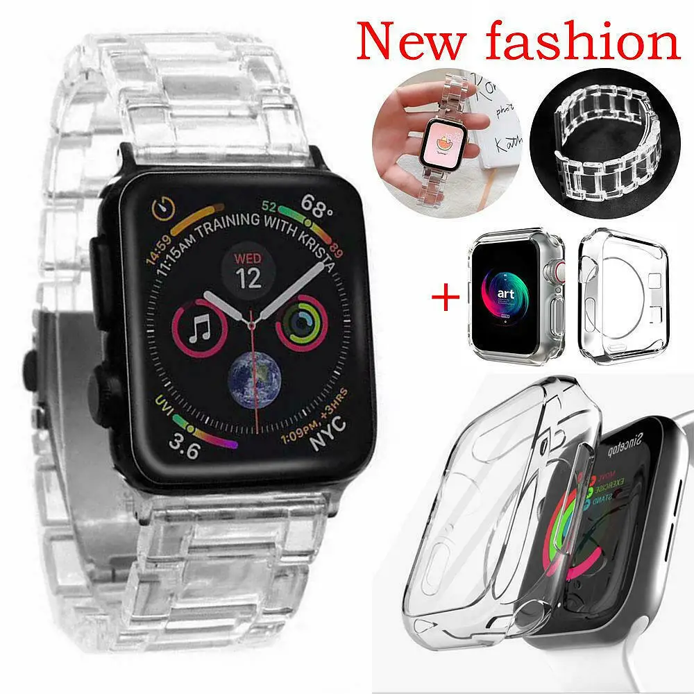 

For apple watch strap 42mm 44mm 38mm 40mm Clear Wristband Watch Band Bracelet Strap+CASE for apple watch band for iwatch band
