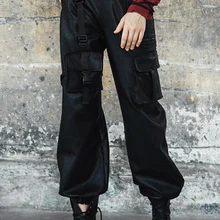 PUNK Rave Women's Goth High-waisted Faux Leather Cargo Pants PK-322 Asian Size S-L