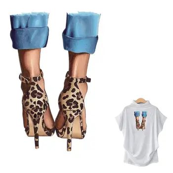 

Leopard High Heels Ironing Stickers Girl Heat Transfer Washable Stripe Eco-Friendly Clothing Stickers Diy T-Shirt Appliques