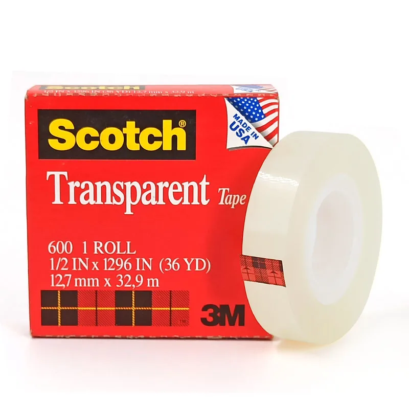 3M 600 Scotch Crystal clear tape - 19 mm x 33 m x 51 µm - Ultra clear - Box  of 12 rolls - Plastic co re