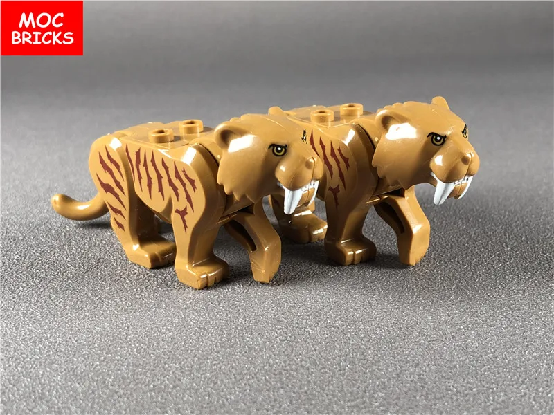 2 шт./лот MOC кирпичи животные саблезубый тигр Обучающие строительные блоки