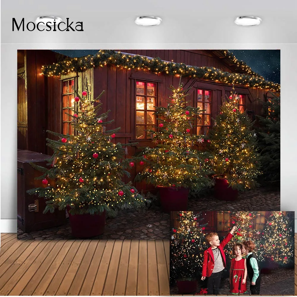 Фон для фотосъемки Рождественская елка ночь семейный дом фотобудка фон с