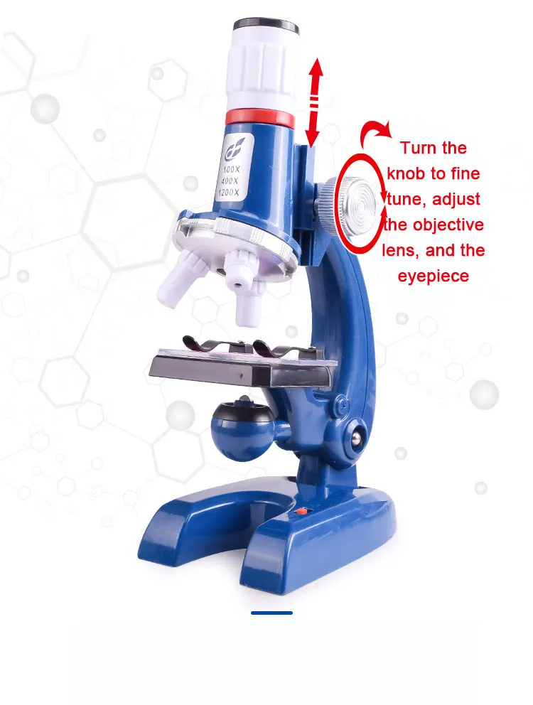 Детский научный микроскоп 60 ° вращающийся лабораторный светодиодный 100X-400X-1200X школьный научный пазл Раннее Обучение моделирование биология игрушка