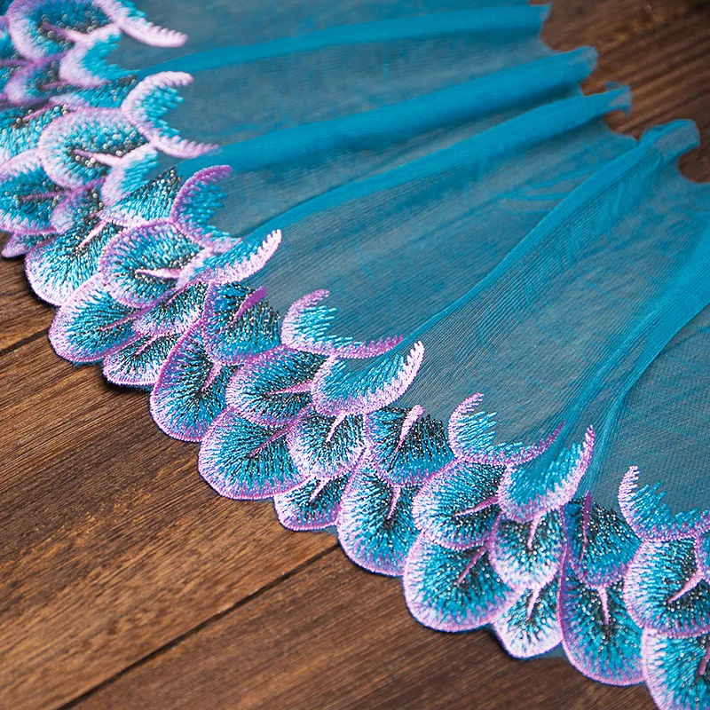4 Yards Colorful Peacock Embroidery Feather Tail Fabric Gown Appliques Lace Red Mesh Sew Patch For Wedding Decoration | Дом и сад