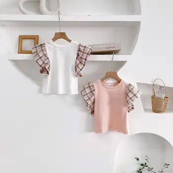 

2020 new girls patchwork t-shirt cotton short sleeve fashion summer girls top 1-7t HO541