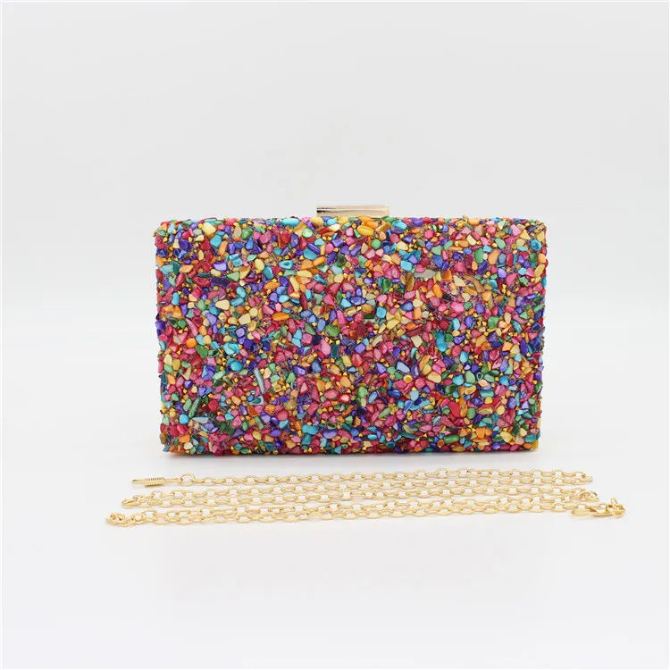 Elegant Sparkling Glitter Evening Clutch Bag Colorful Color Stone Women Messenger Shoulder Day Clutches Lady Fashion Shell Bag
