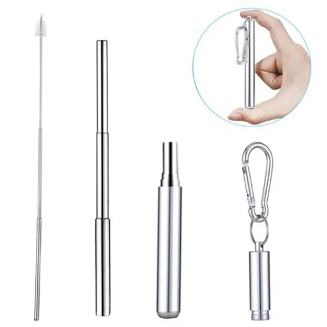 Metal Straw Portable Telescopic Straw for Outdoor Travel Easy Cleaning Stainless Steel Reusable Collapsible Straws with Brush S