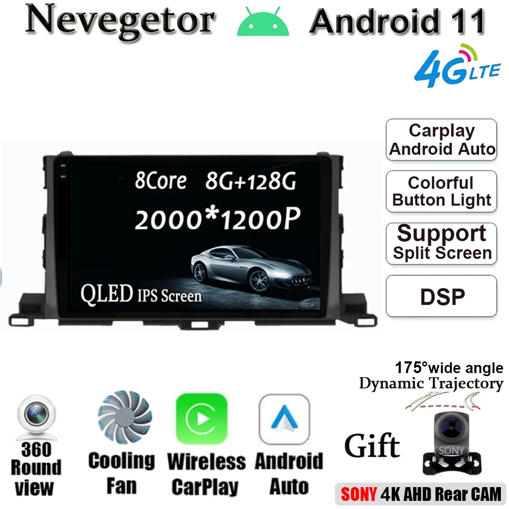 2000*1200P Автомобильный мультимедийный 10 2 &quotHD сенсорный экран Android 11 0 для Toyota Highlander