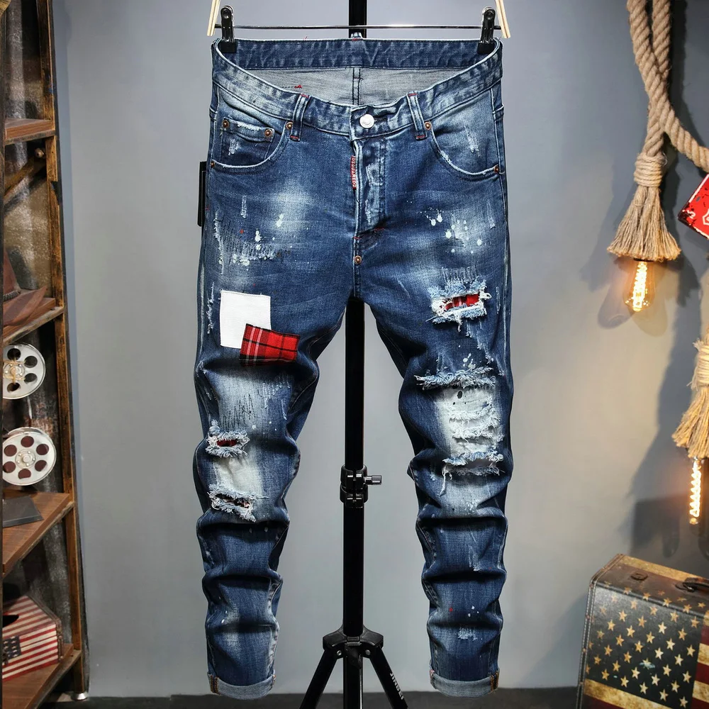 2021 New BRAND Men's Hole Printed Jeans Punk Clothes Pants Skinny Hip-Hop  Pants Fashion Denim blue jeans D2 Street pants _ - AliExpress Mobile