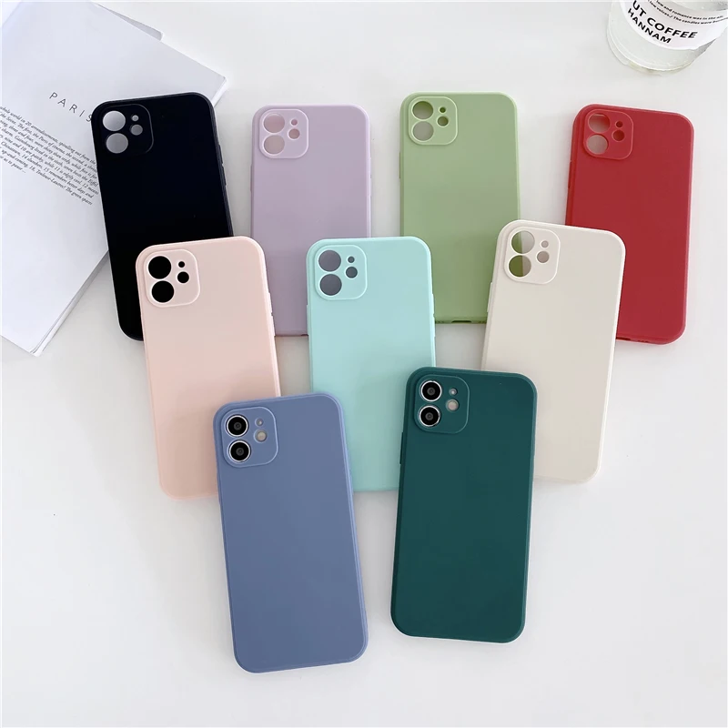 Soft Silicone Candy Colour Phone Case For iPhone 11 12 Pro Max 13Mini Camera Protection XS X XR 7 8 Plus SE2020 Matte Shockproof