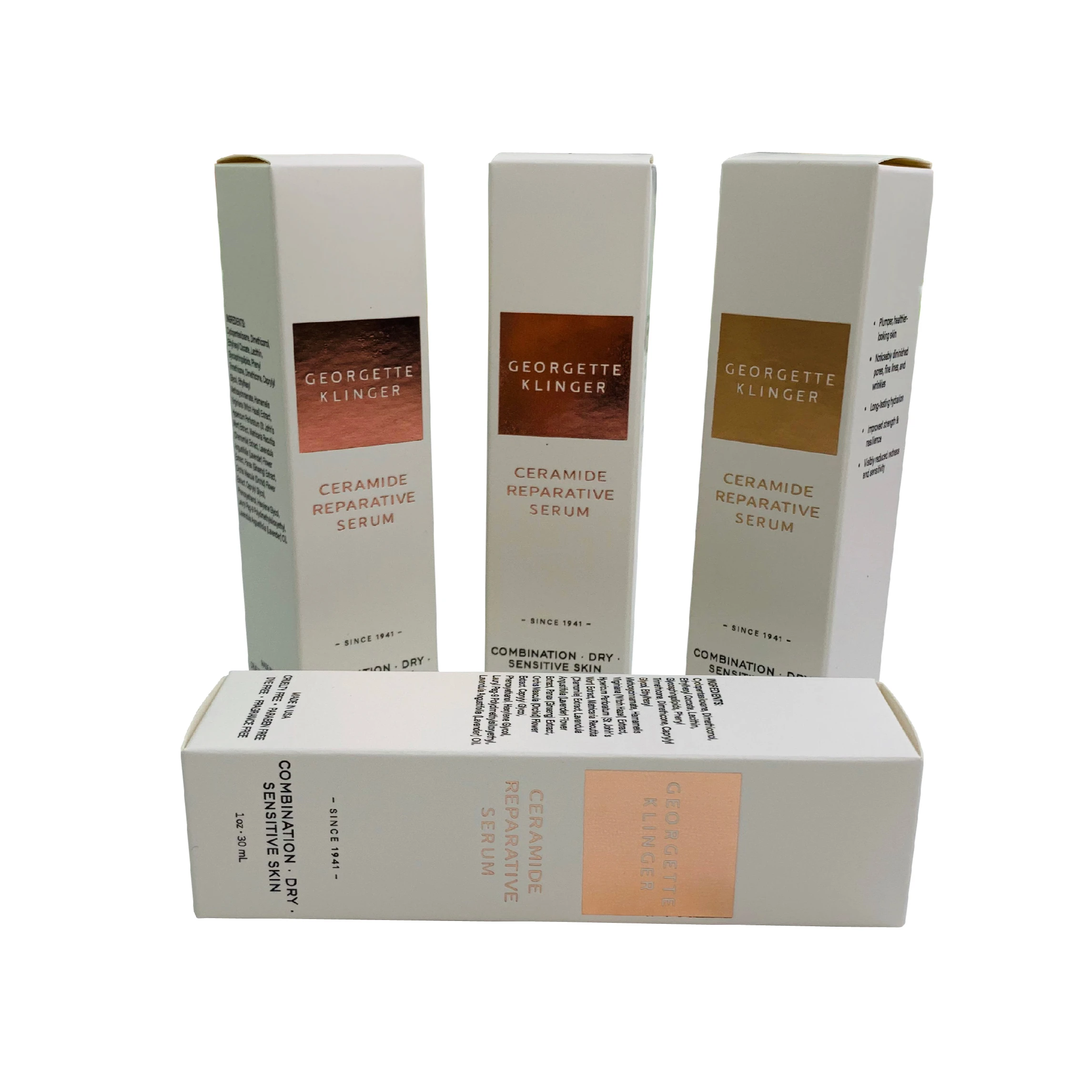 Custom 30ml essense bottle makeup serum bottles white cardboard packaging box with gold foil stamping logo 2