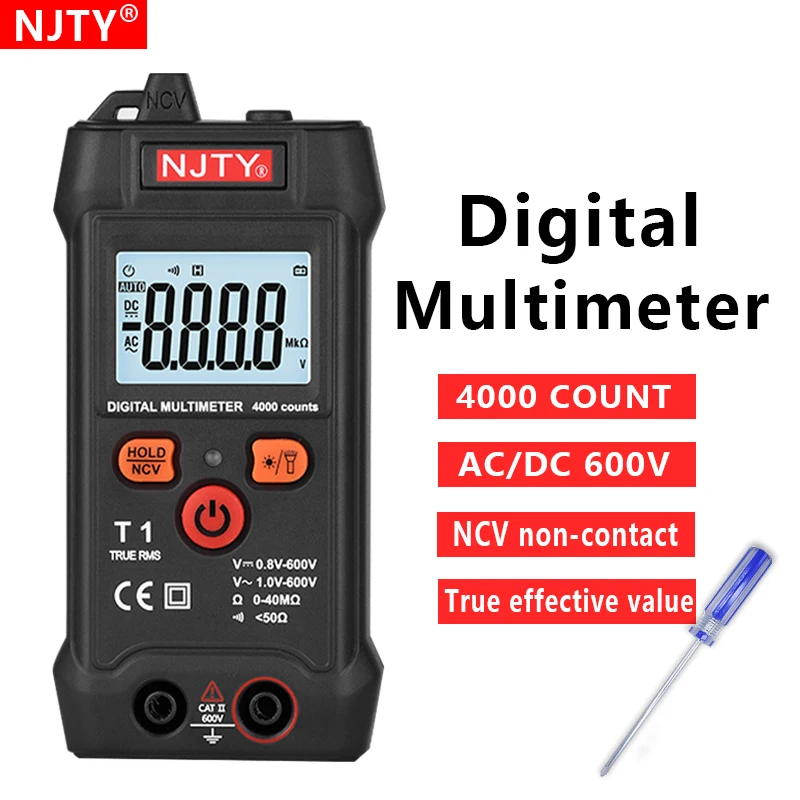  True RMS Digital multimeter 4000 Counts 600V automatic range AC DC voltage tester portable smart meter NCV ohm flashlight 