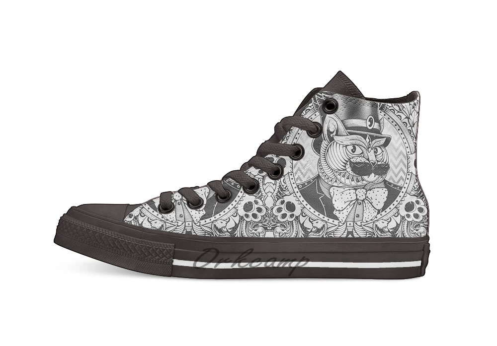 Hipster Mustache Cat breathable Casual High Top lace-up Canvas shoes sneakers Drop shipping