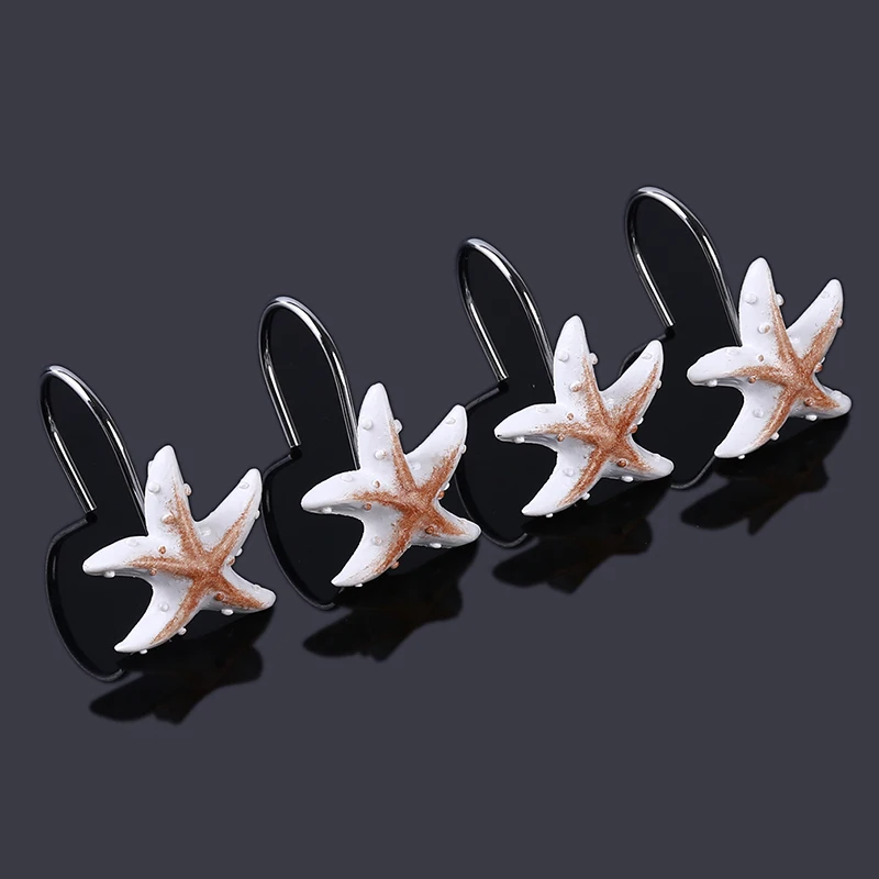 

4PCs Resin Decorative Seashell Starfish Shower Curtain Hooks Hanger Rails Home Hotel Bathroom Beach Shell Decor Hook Organizer