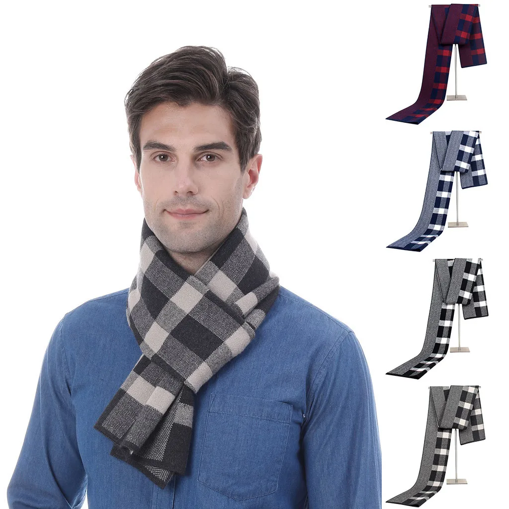 2020 autumn Winter new Men's Autumn Jacquards Knit Scarf Middle-aged Father Plaid Gift neck warmer #O9 | Аксессуары для одежды
