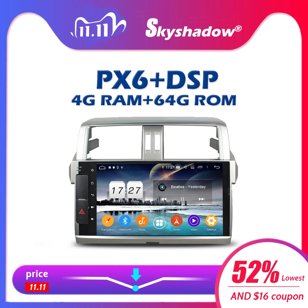 Автомобильный DVD плеер PX6 DSP IPS Android 10 4 Гб + 64 ГБ ROM Wifi Bluetooth 2 RDS автомобильное радио GPS
