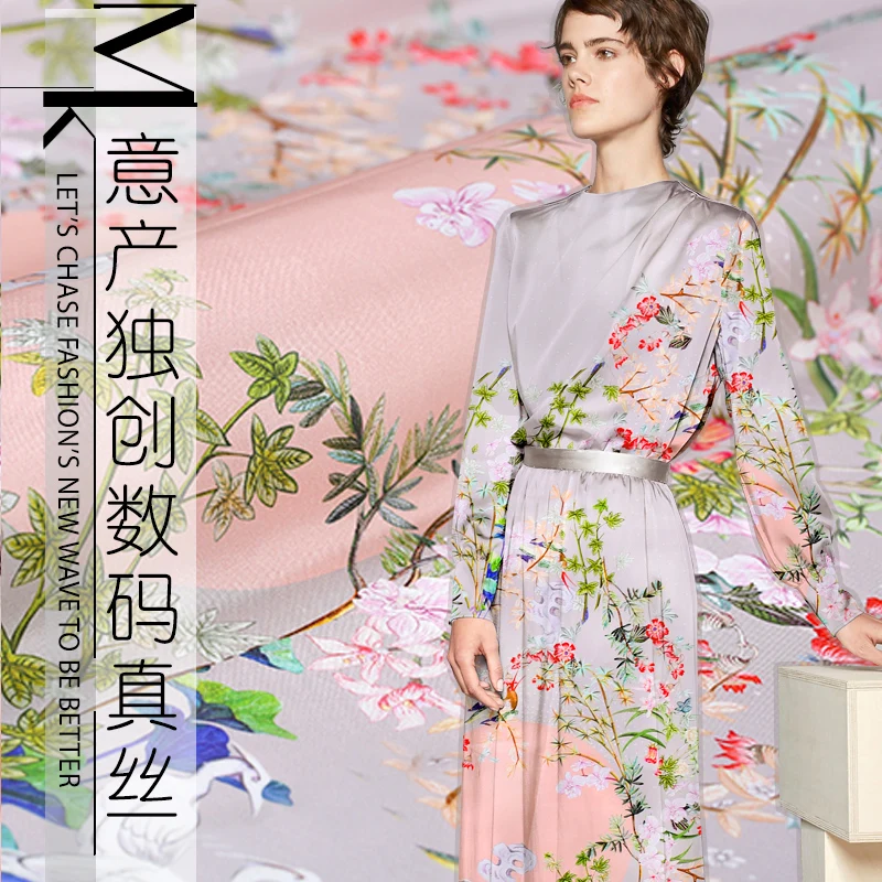 

108cm twill painted printed fabric meter 100% silk fabric 19mm shirt dress silk fabric for dress wholesale silk cloth